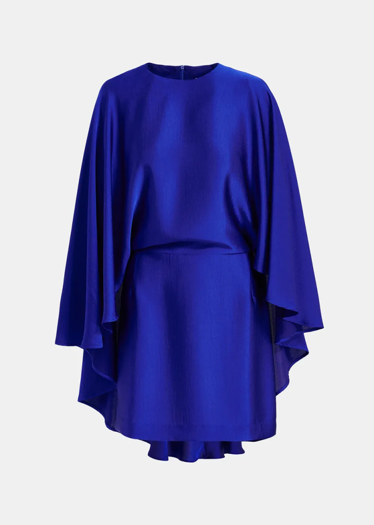 ESSENTIAL ANTWERP Blue cape-effect mini satin dress