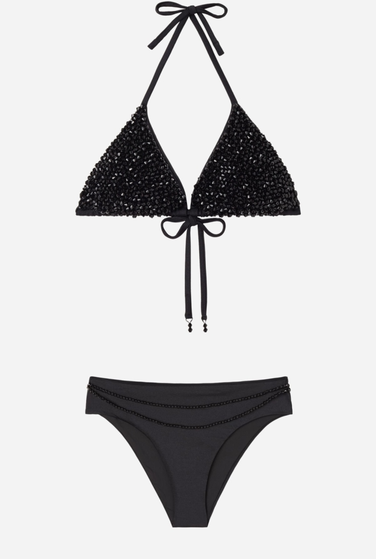 CALZEDONIA Triangle Bikini Top και High-Waisted Bikini Bottoms με μαύρα κρύσταλλα
