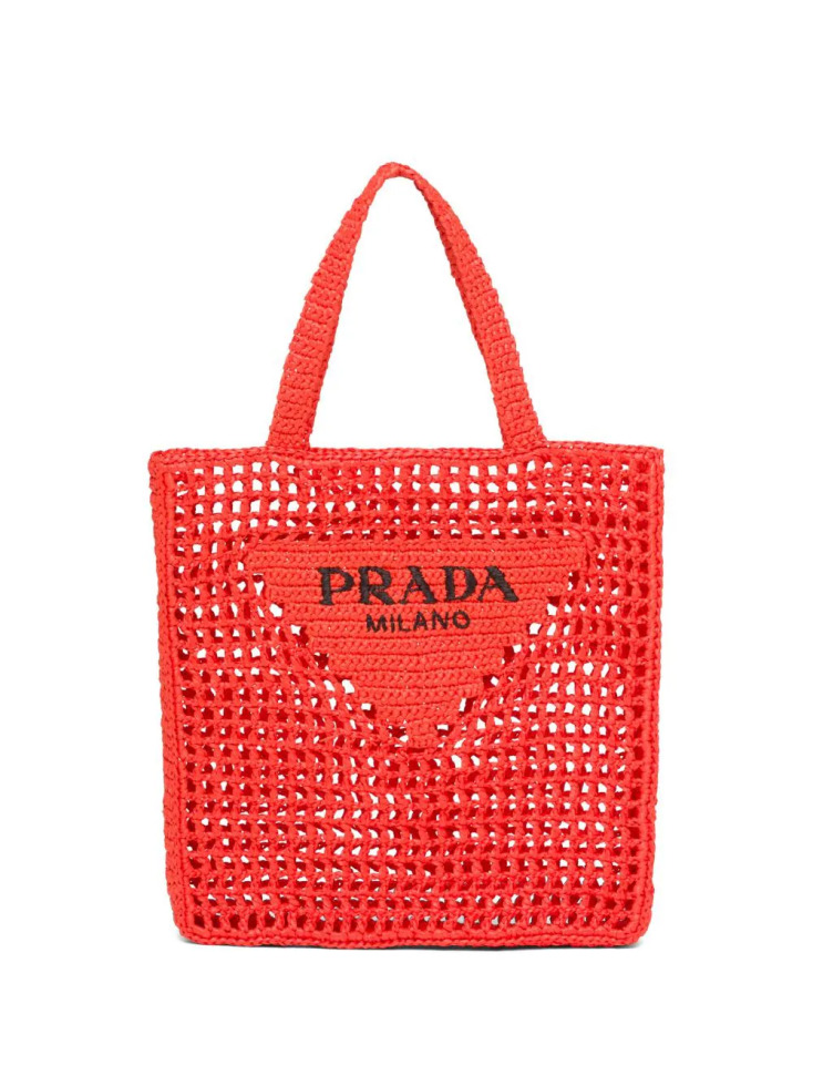 PRADA Triangle-logo crochet rafia tote bag €1.600