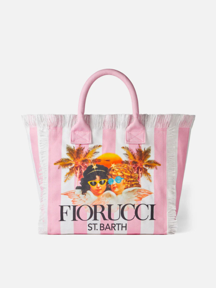 ST. BARTH X FIORUCCI Vanity canvas shoulder bag with white and pink stripes and Fiorucci angels print €169