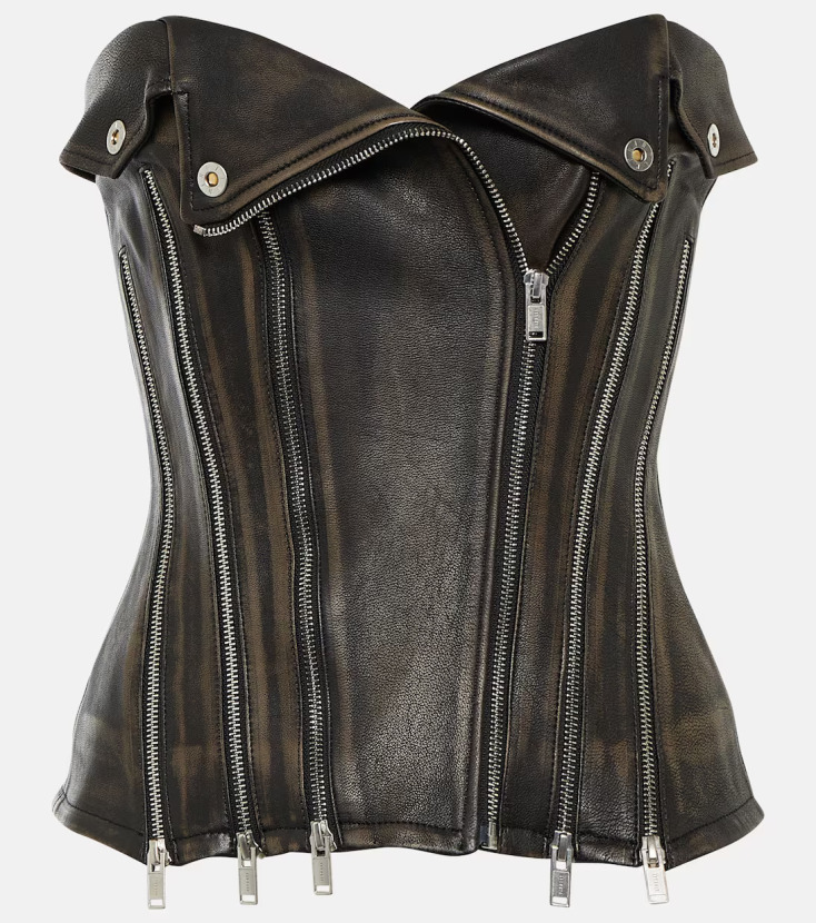 DION LEE Στράπλες δερμάτινο τοπ