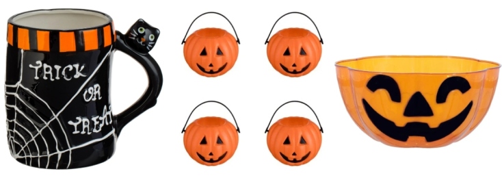 Κολοκύθες σε μπολ, κούπες, φωτάκια 