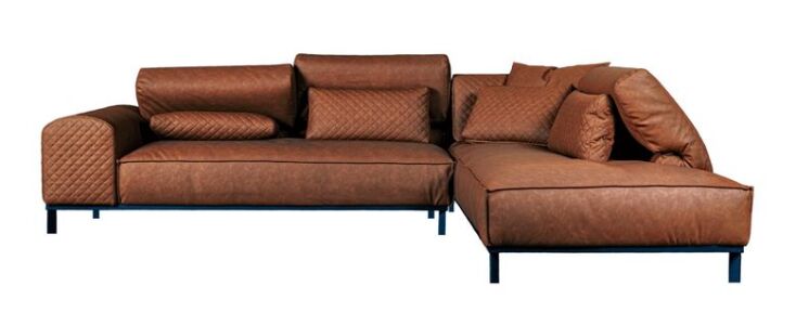 DAFI-DAFI: Δερμάτινος γωνιακός καναπές Forward, με μαξιλάρια και ανακλινόμενη πλάτη