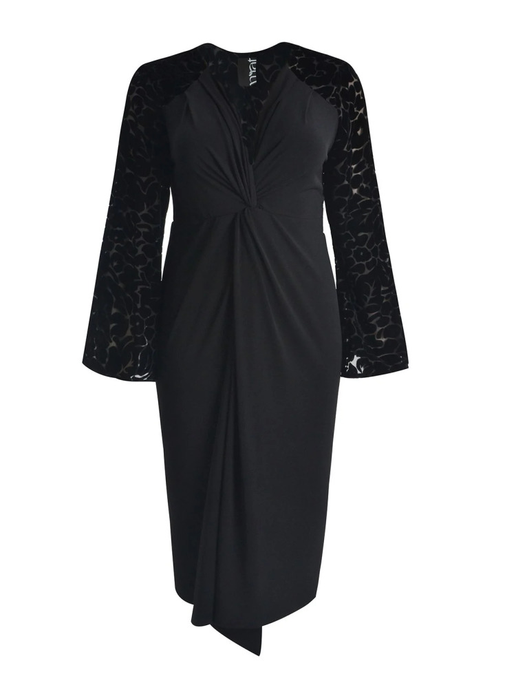 MAT FASHION Μαύρο midi φόρεμα με πτυχώσεις και βελούδινα μανίκια €110,90 