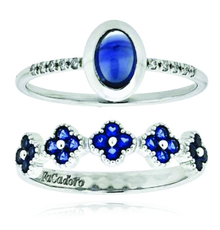 SKARAS JEWELS Δαχτυλίδι από λευκό χρυσό Κ18 με ζαφείρι και διαμάντια €810 και δαχτυλίδι FaCad’oro από λευκό χρυσό Κ14 με πέτρες ζιργκόν €310