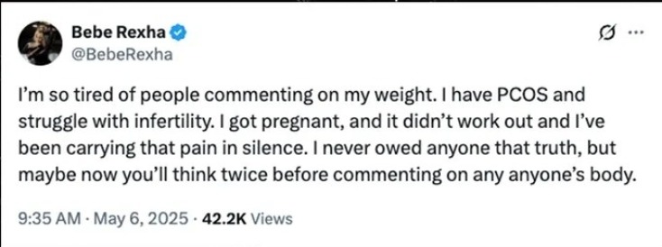 Η Μπίμπι Ρέξα σε μία συγκλονιστική απάντηση για την κριτική στο σώμα και τα κιλά της 