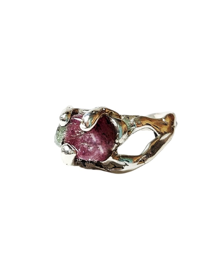  Χειροποίητο δαχτυλίδι από ασήμι 925 και τουρμαλίνη καρπούζι