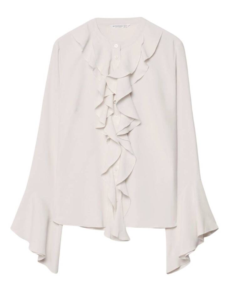 STRADIVARIUS Χυτό πουκάμισο με στρογγυλή λαιμόκοψη και μακρύ μανίκι που καταλήγει σε βολάν