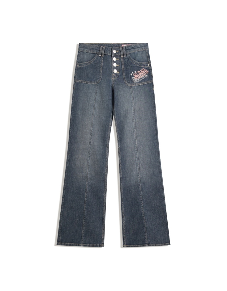 BERSHKA Χαμηλόμεσο τζιν Bershka x Von Dutch με κέντημα