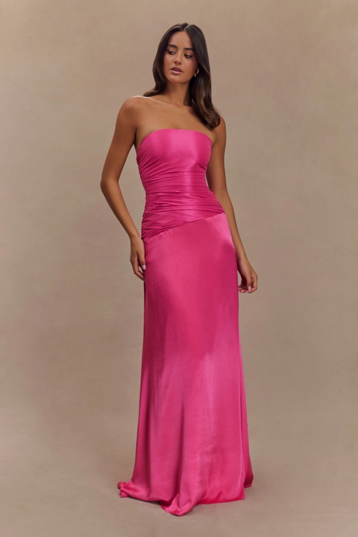 MESHKI Serena Strapless Taffeta Maxi Dress - Crimson Pink 