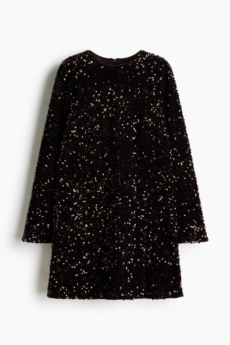 H&M Μίνι φόρεμα με πούλιες σε σκούρο καφέ €39,99