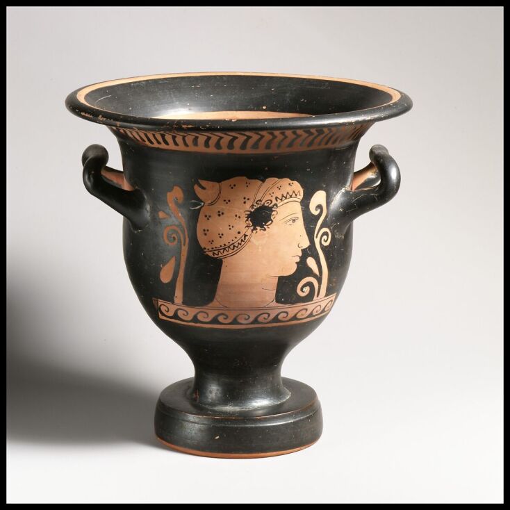 Terracotta bell-krater attributed to the Chevron Group (c 350-325 BC)