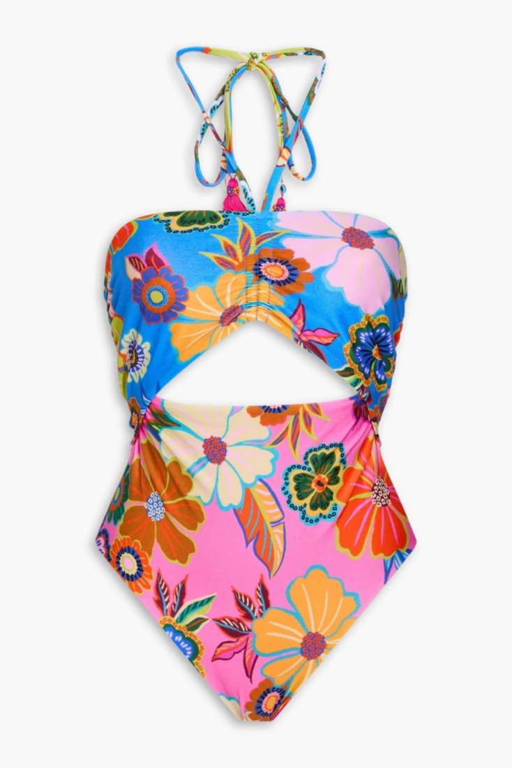  FARM RIO  Cutout floral-print halterneck μαγιό €101