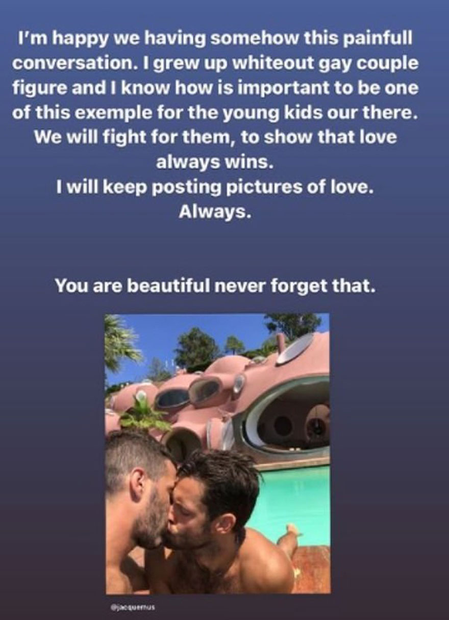 Ο Jacquemus φιλάει το σύντροφό του σε φωτογραφία που ανέβασε στο Instagram