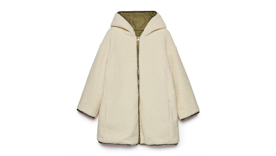 SISLEY Μπεζ παλτό διπλής όψης με κουκούλα 